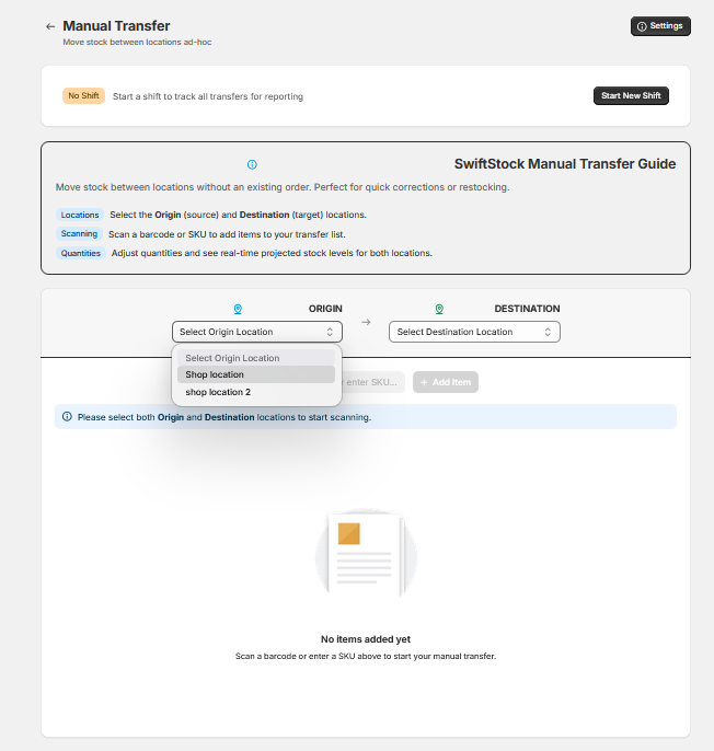 Select origin location